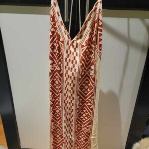 red and white patterned maxi sun dress